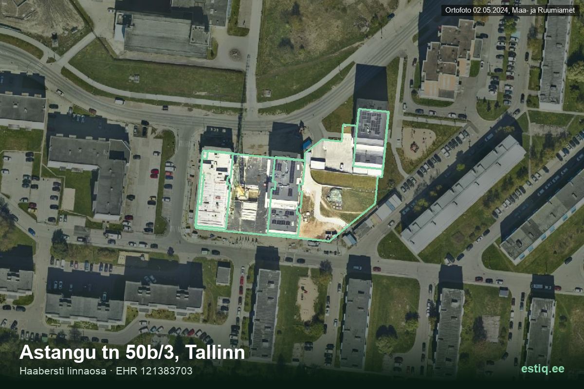 Astangu tänav 50b, Tallinn – hoone aerofoto, kontuur ehitisregistri (EHR) andmetest