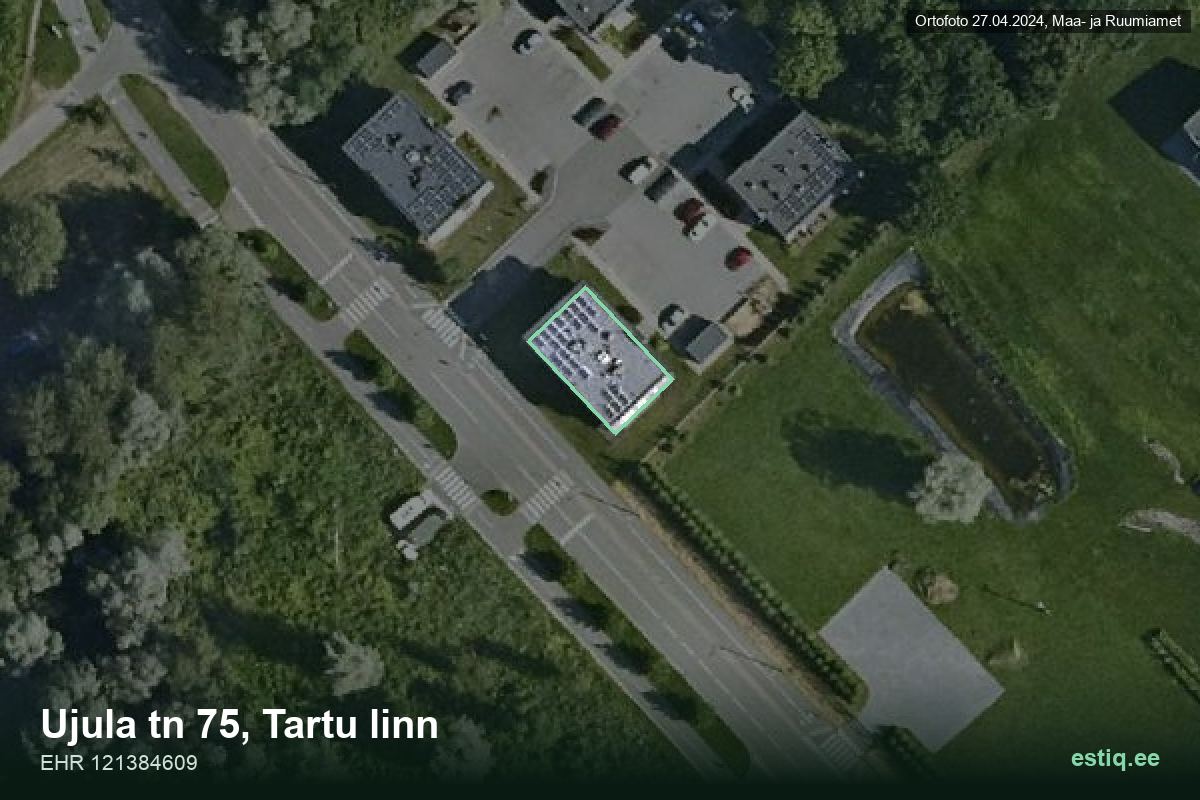 Ujula tänav 75, Tartu – hoone aerofoto, kontuur ehitisregistri (EHR) andmetest