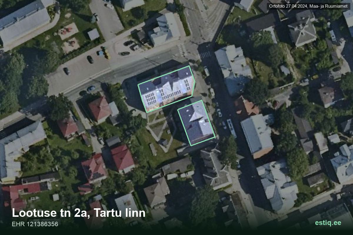 Tähe tänav 19, Tartu – hoone aerofoto, kontuur ehitisregistri (EHR) andmetest