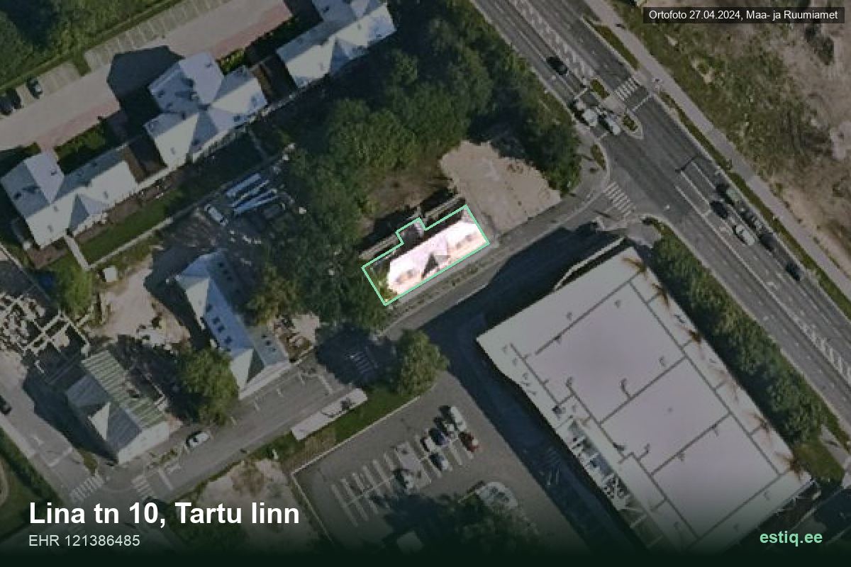 Lina tänav 10, Tartu – hoone aerofoto, kontuur ehitisregistri (EHR) andmetest