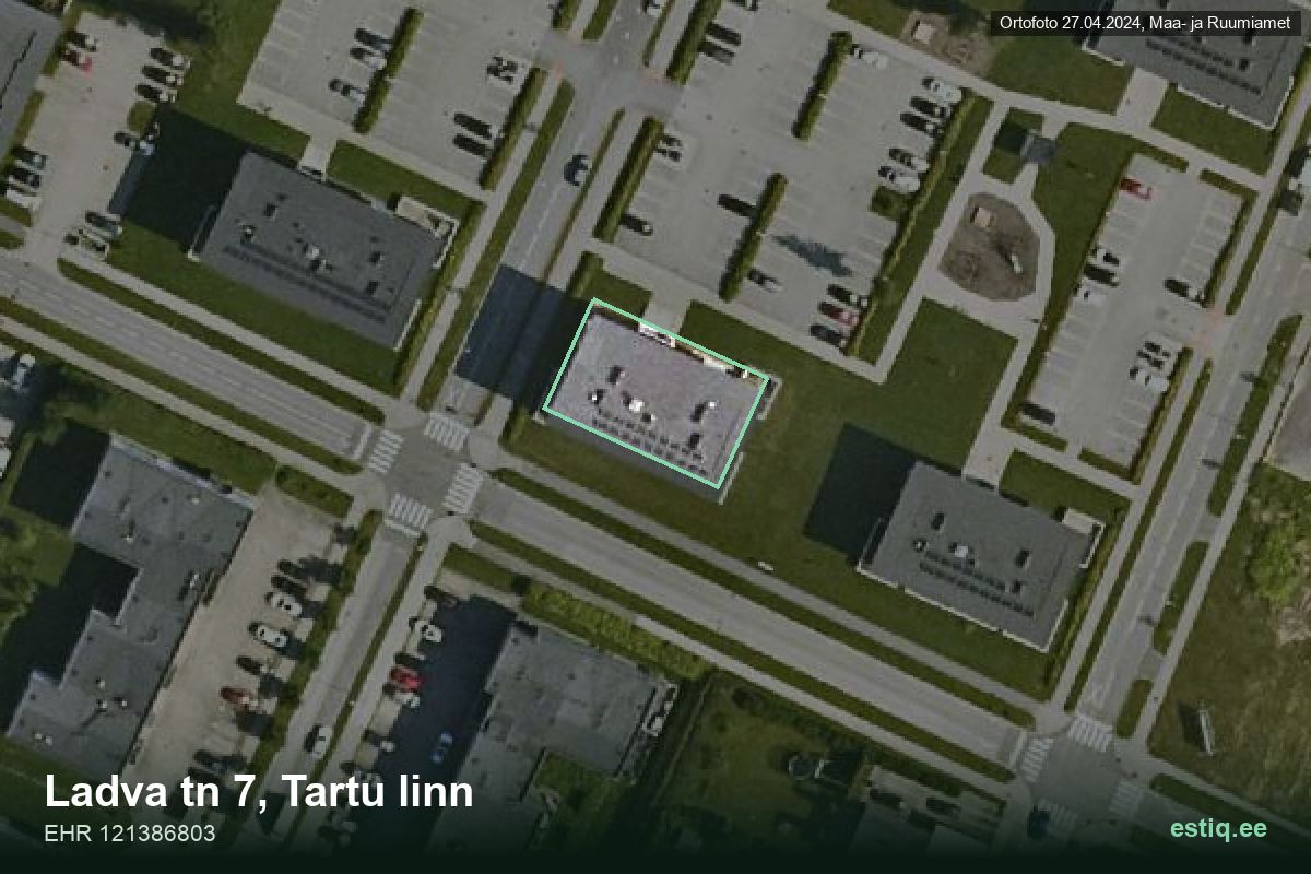 Ladva tänav 7, Tartu – аэрофото дома, контур по данным регистра строений (EHR)