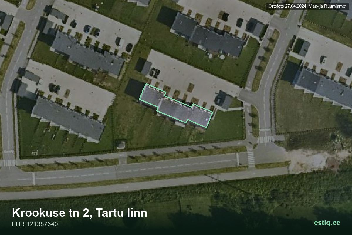 Krookuse tänav 2, Tartu – hoone aerofoto, kontuur ehitisregistri (EHR) andmetest