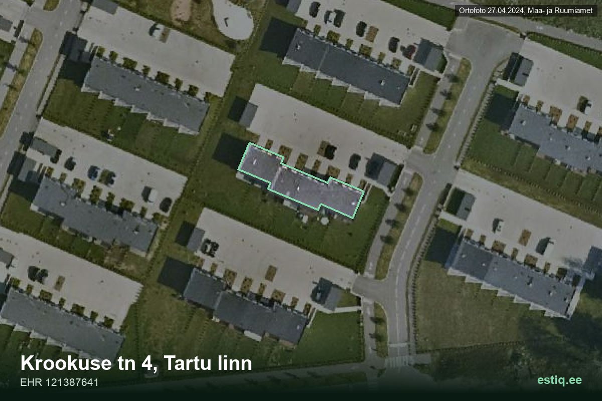 Krookuse tänav 4, Tartu – hoone aerofoto, kontuur ehitisregistri (EHR) andmetest