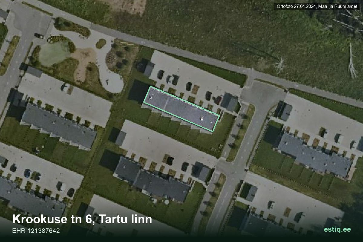 Krookuse tänav 6, Tartu – hoone aerofoto, kontuur ehitisregistri (EHR) andmetest