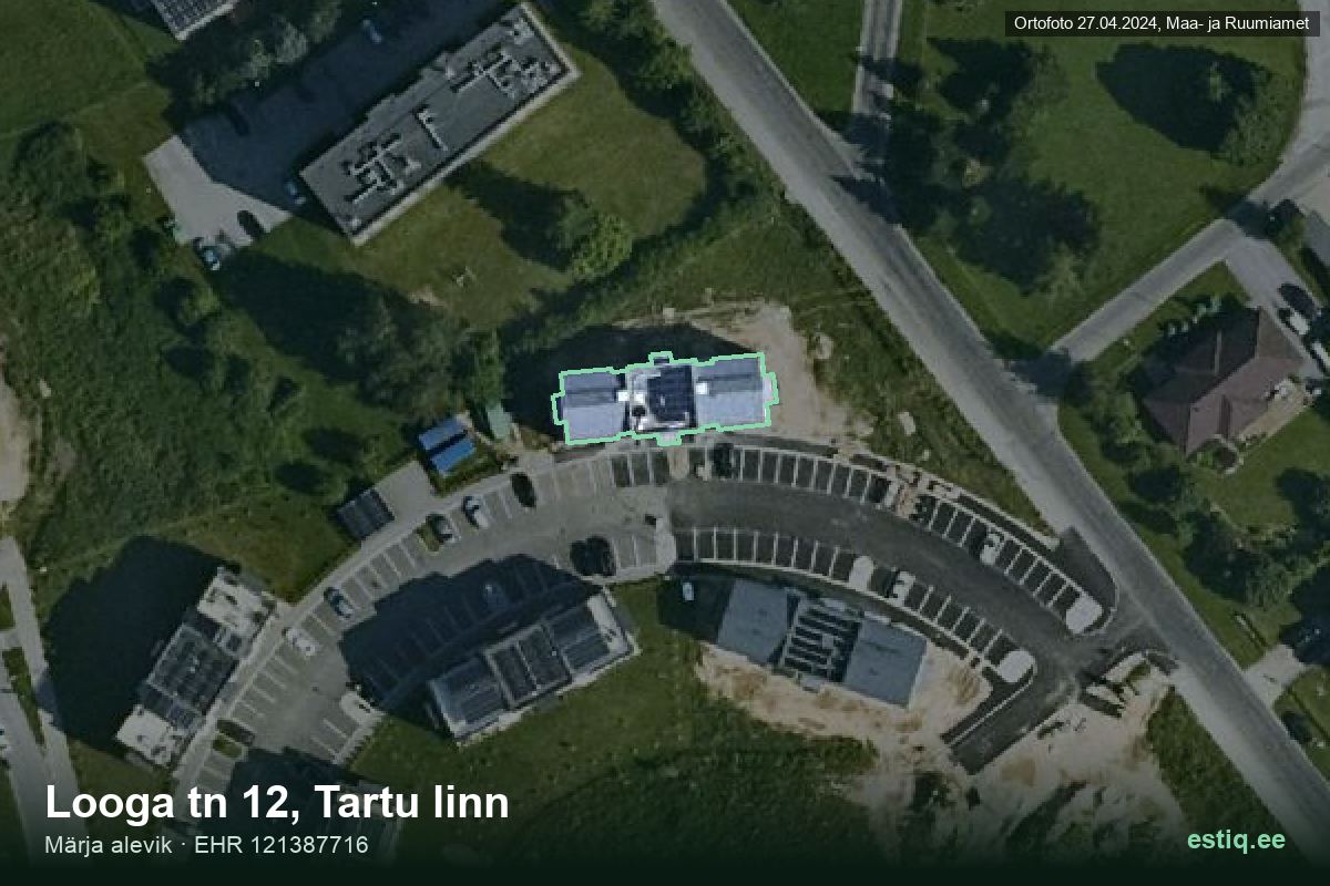 Looga tänav 12, Tartu – aerial photo of the building, outline from the Building Register (EHR)