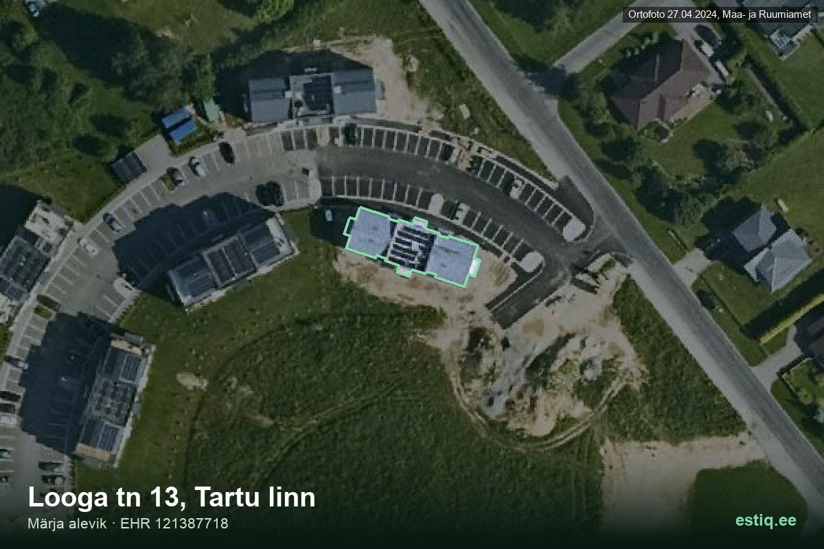 Looga tänav 13, Tartu – ilmakuva rakennuksesta, ääriviiva rakennusrekisteristä (EHR)