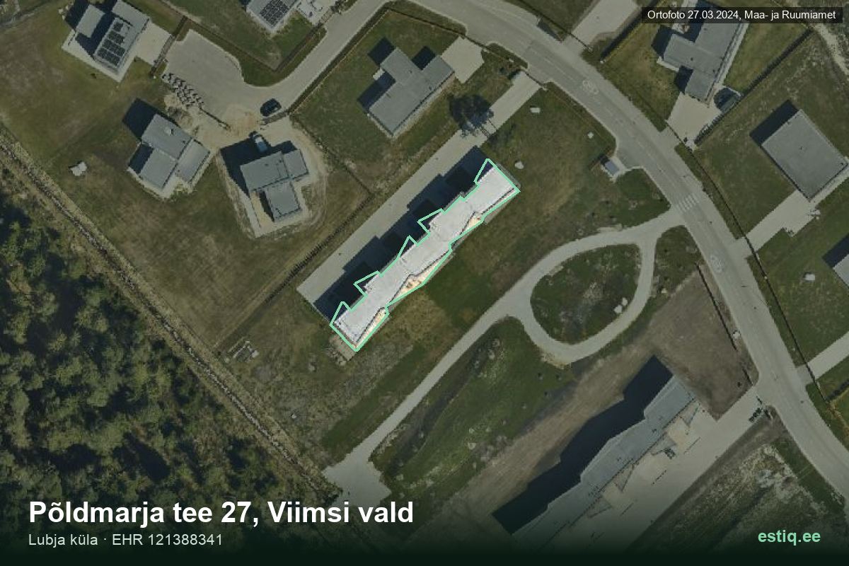 Põldmarja tee 27, Viimsi – аэрофото дома, контур по данным регистра строений (EHR)
