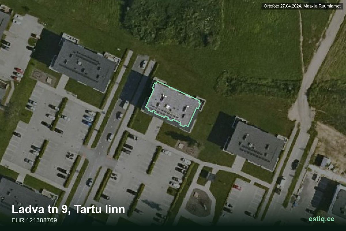 Ladva tänav 9, Tartu – аэрофото дома, контур по данным регистра строений (EHR)