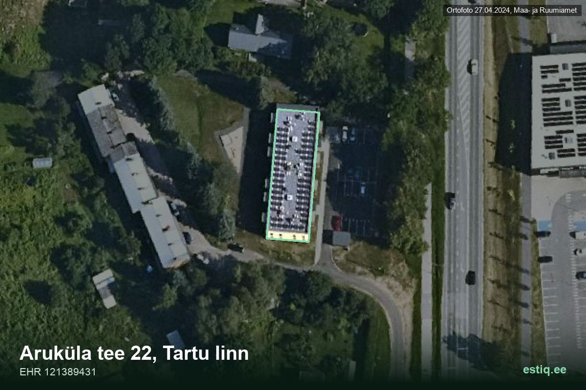 Aruküla tee 22, Tartu – hoone aerofoto, kontuur ehitisregistri (EHR) andmetest