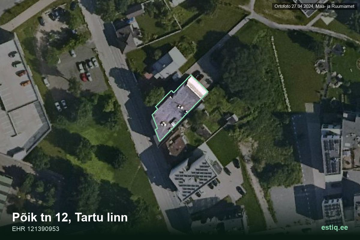 Põik tänav 12, Tartu – ilmakuva rakennuksesta, ääriviiva rakennusrekisteristä (EHR)