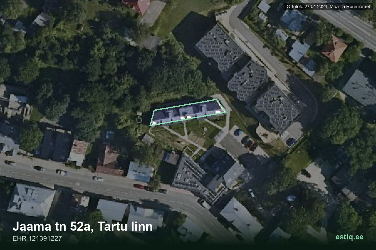 Jaama tänav 52a, Tartu – hoone aerofoto, kontuur ehitisregistri (EHR) andmetest