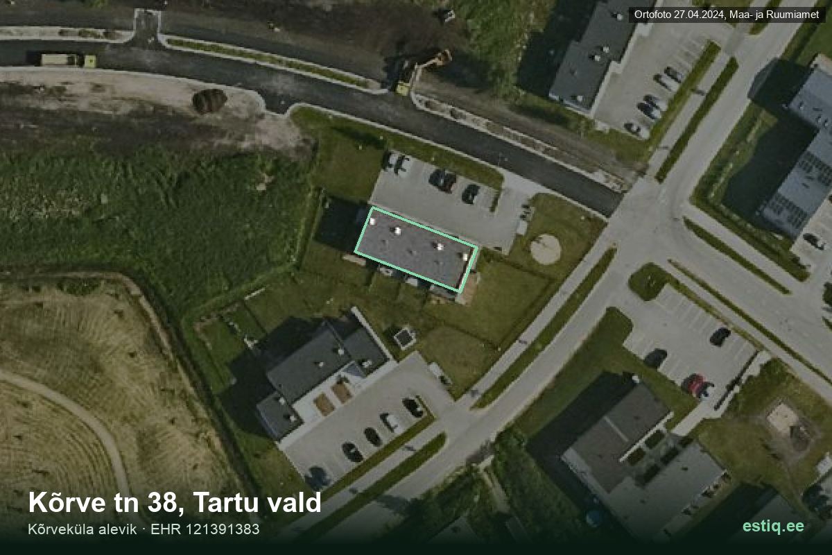 Kõrve tänav 38, Tartu – аэрофото дома, контур по данным регистра строений (EHR)