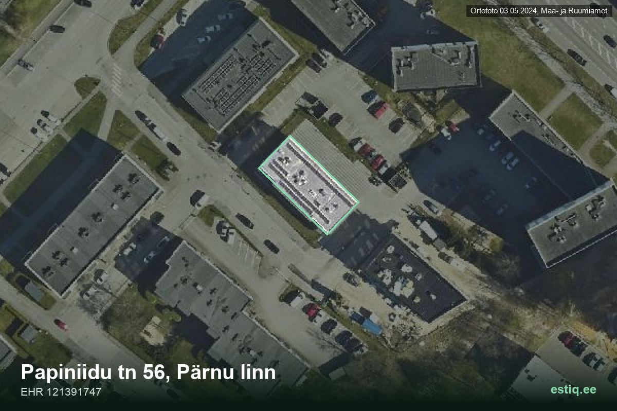 Papiniidu tänav 56, Pärnu – hoone aerofoto, kontuur ehitisregistri (EHR) andmetest