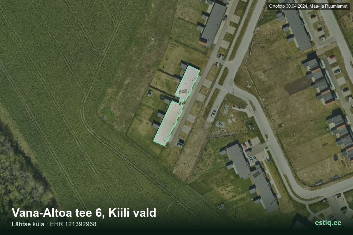 Vana-Altoa tee 6, Kiili – аэрофото дома, контур по данным регистра строений (EHR)