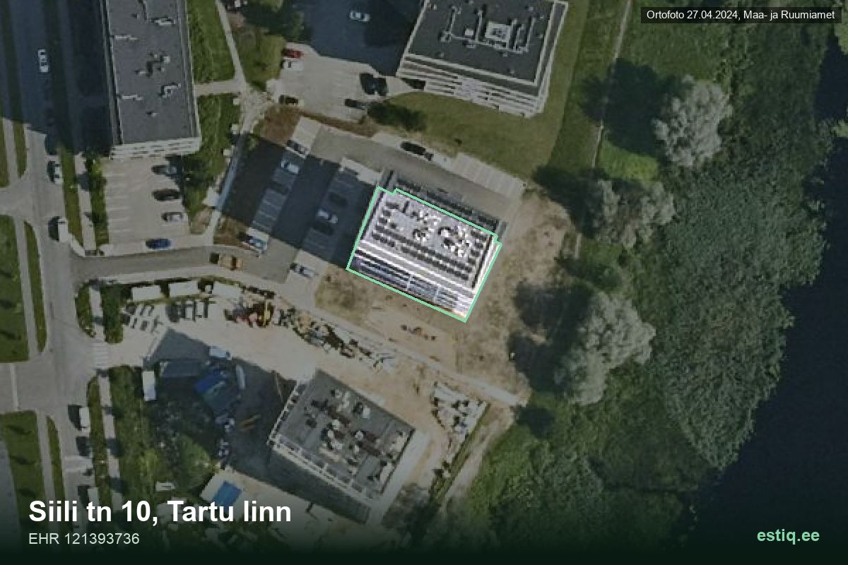 Siili tänav 10, Tartu – аэрофото дома, контур по данным регистра строений (EHR)