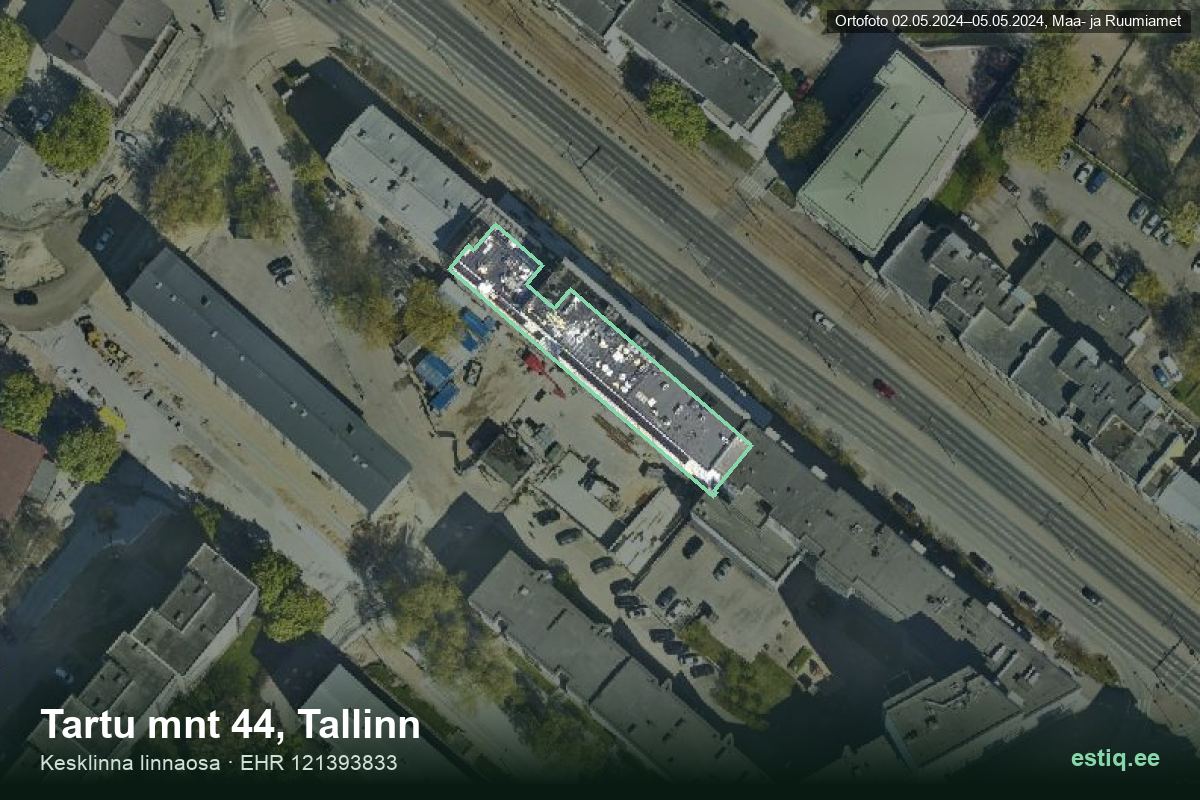 Tartu mnt 44, Tallinn – hoone aerofoto, kontuur ehitisregistri (EHR) andmetest