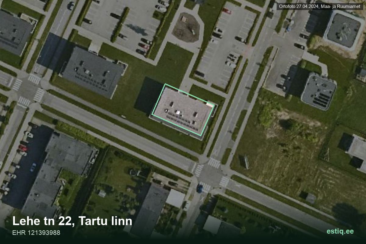 Lehe tänav 22, Tartu – hoone aerofoto, kontuur ehitisregistri (EHR) andmetest