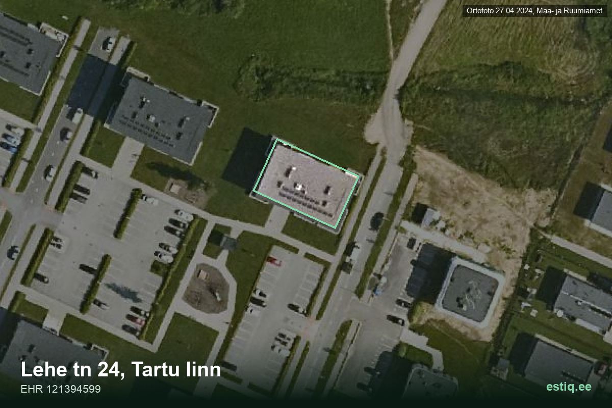 Lehe tänav 24, Tartu – hoone aerofoto, kontuur ehitisregistri (EHR) andmetest