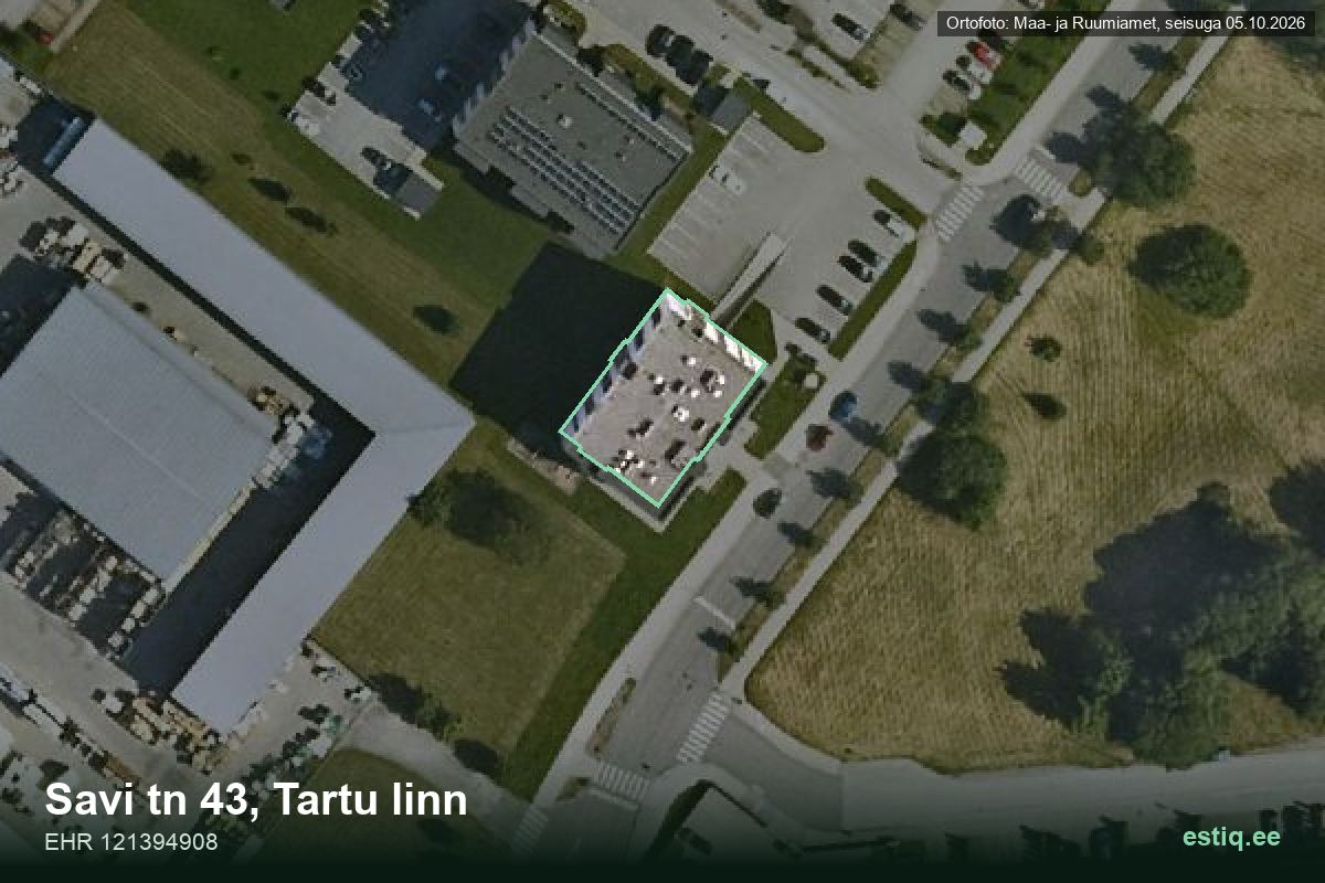 Savi tänav 43, Tartu – ilmakuva rakennuksesta, ääriviiva rakennusrekisteristä (EHR)