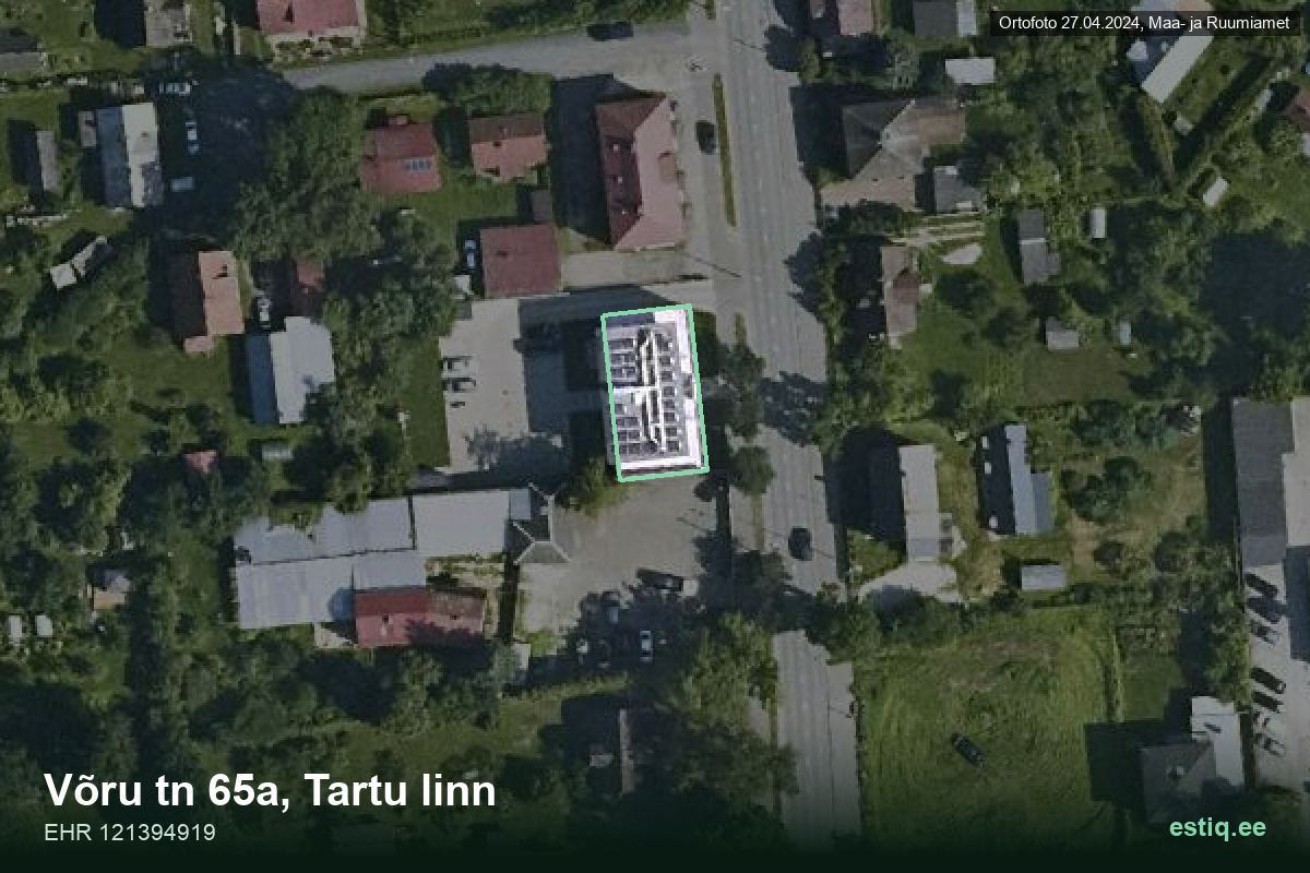 Võru tänav 65a, Tartu – hoone aerofoto, kontuur ehitisregistri (EHR) andmetest