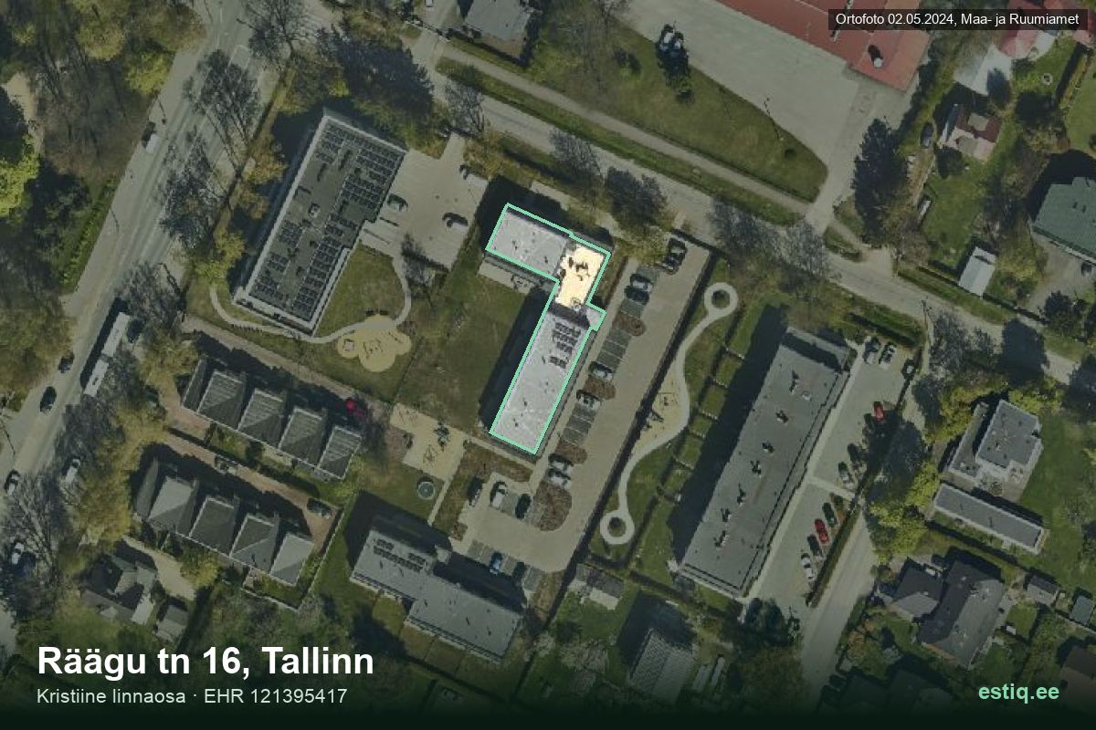 Räägu tänav 16, Tallinn – ilmakuva rakennuksesta, ääriviiva rakennusrekisteristä (EHR)
