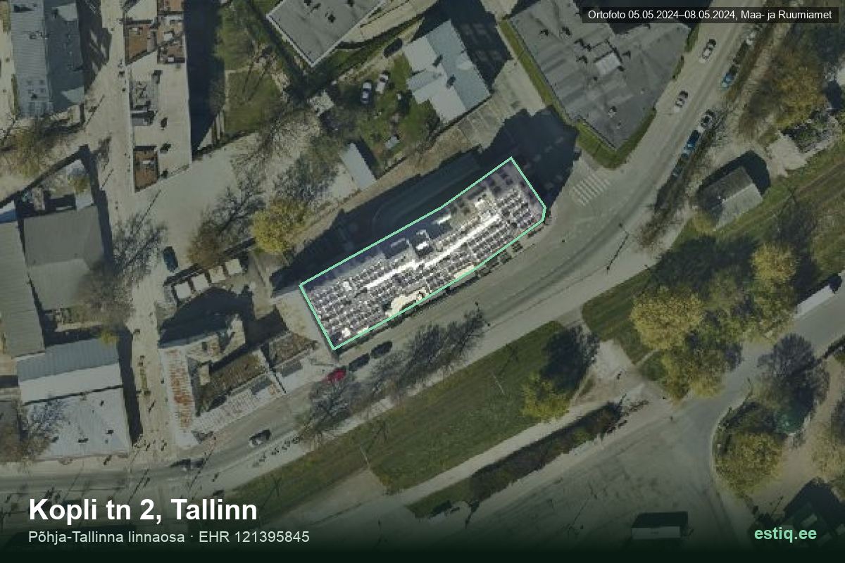 Kopli tänav 2, Tallinn – hoone aerofoto, kontuur ehitisregistri (EHR) andmetest
