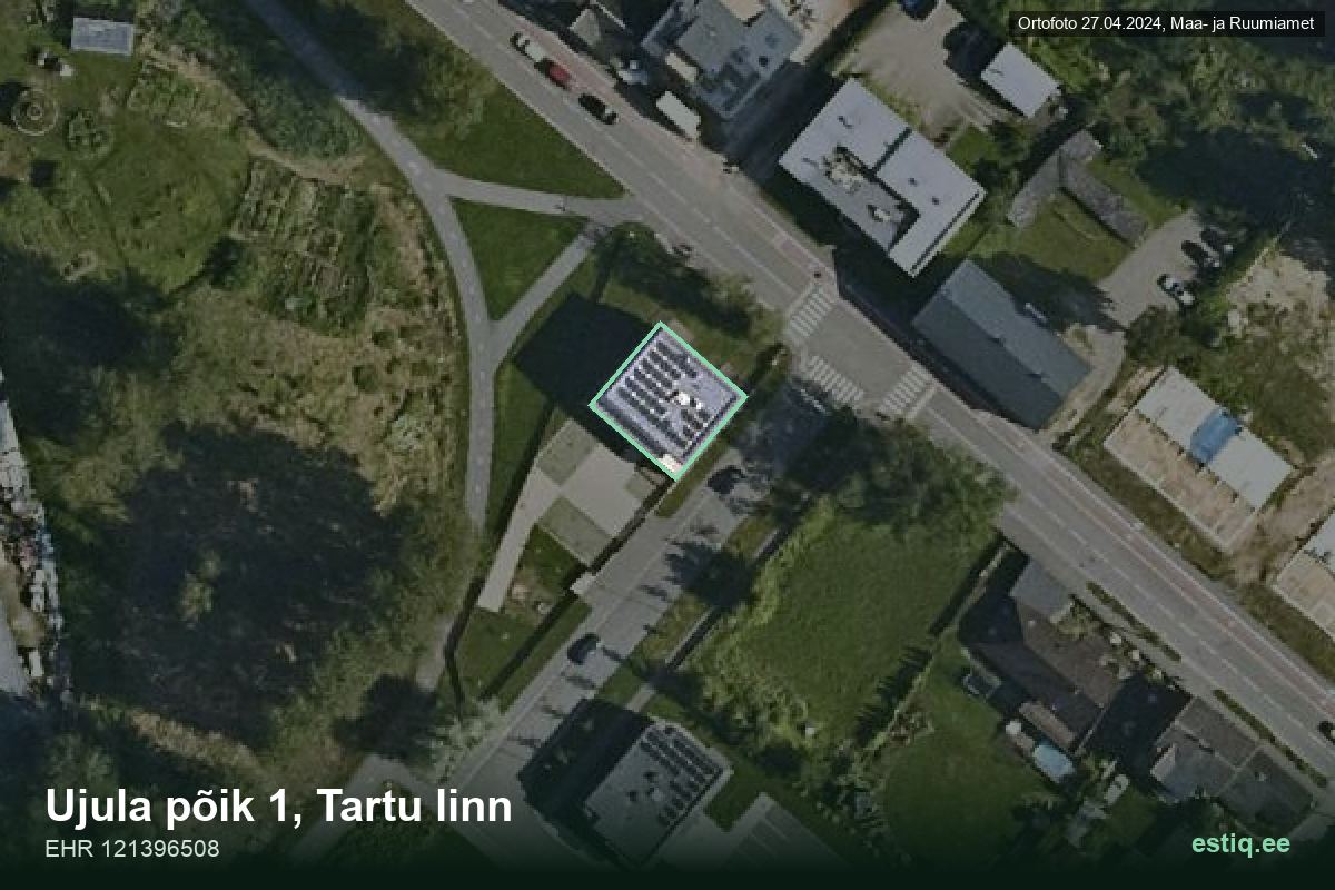 Ujula põik 1, Tartu – hoone aerofoto, kontuur ehitisregistri (EHR) andmetest