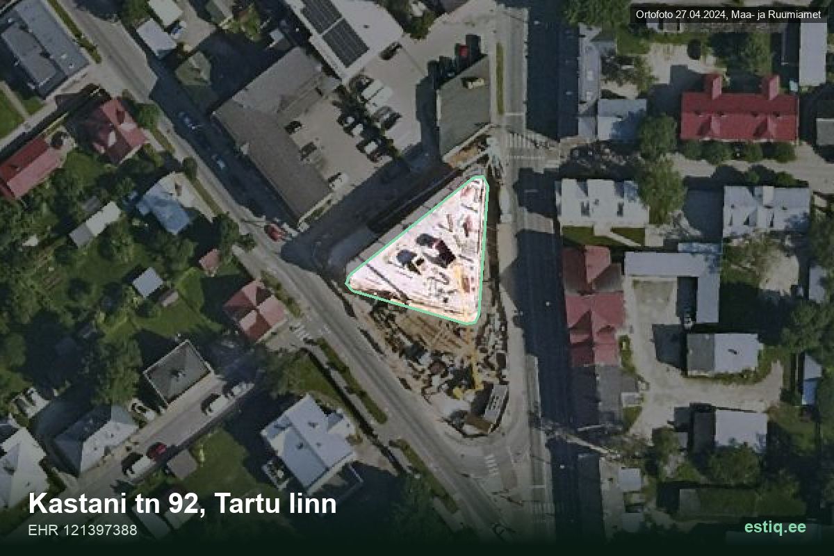 Kastani tänav 92, Tartu – hoone aerofoto, kontuur ehitisregistri (EHR) andmetest