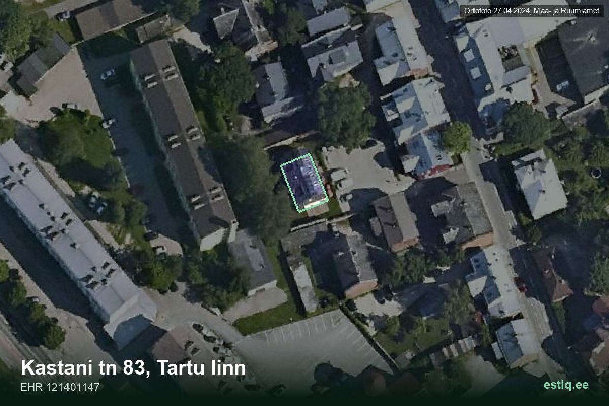 Kastani tänav 83, Tartu – hoone aerofoto, kontuur ehitisregistri (EHR) andmetest