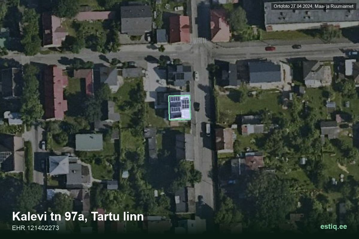 Kalevi tänav 97a, Tartu – hoone aerofoto, kontuur ehitisregistri (EHR) andmetest