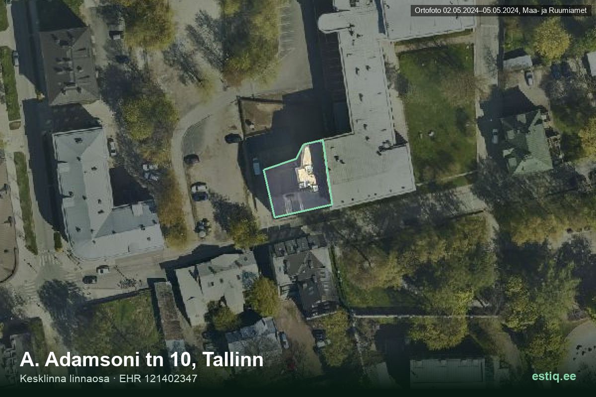 A. Adamsoni tänav 10, Tallinn – hoone aerofoto, kontuur ehitisregistri (EHR) andmetest