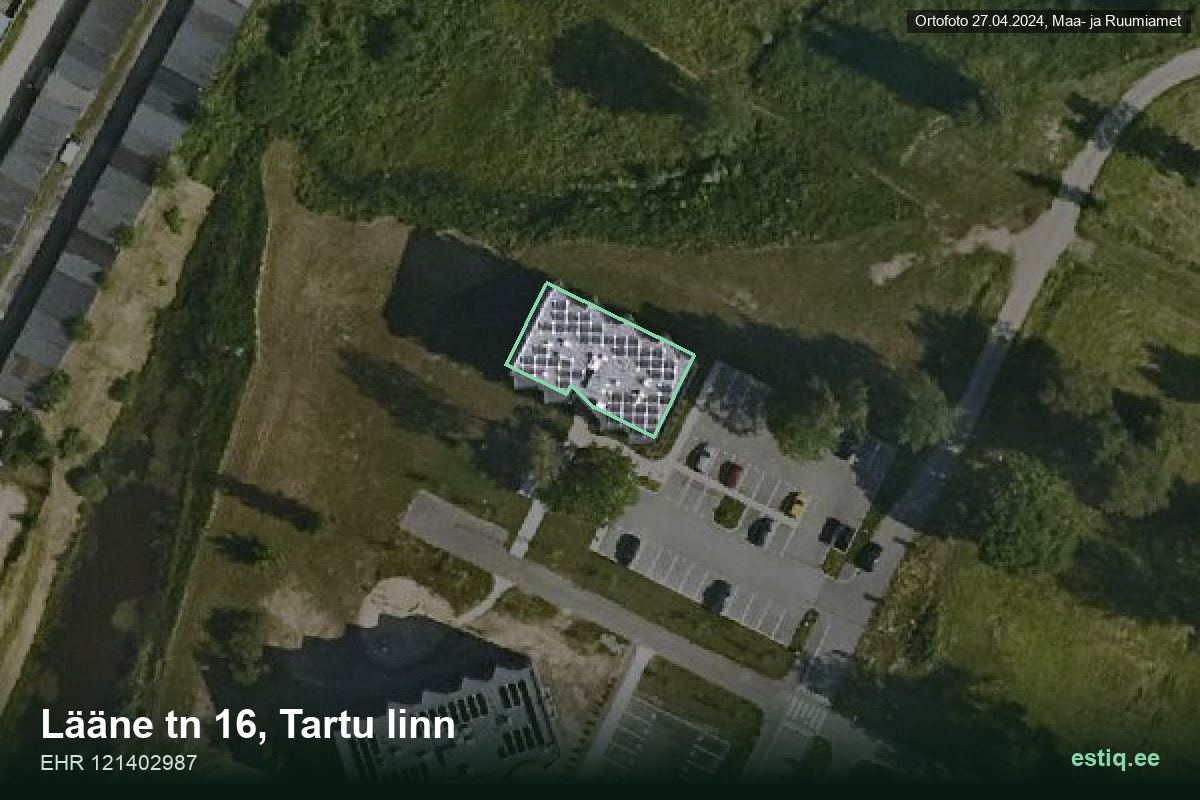 Lääne tänav 16, Tartu – hoone aerofoto, kontuur ehitisregistri (EHR) andmetest