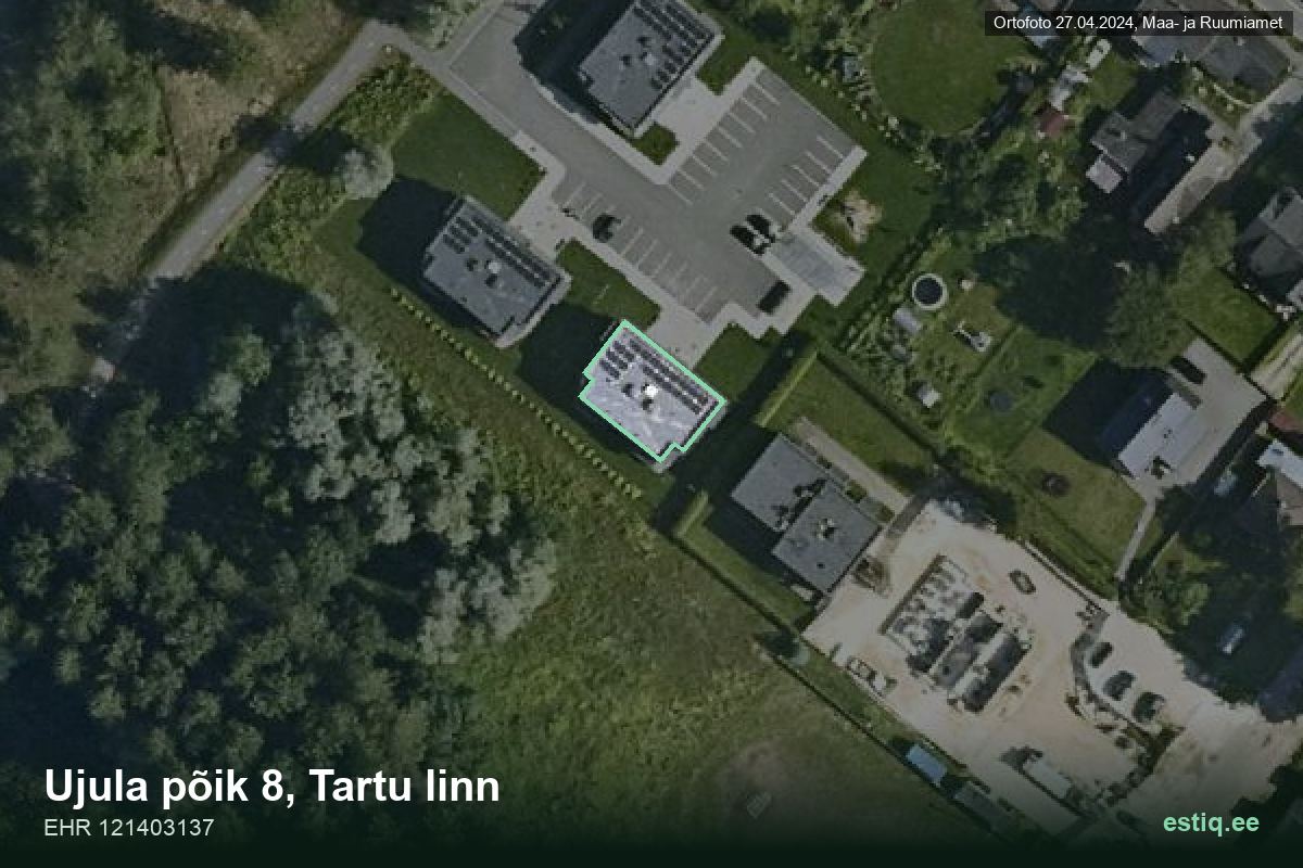 Ujula põik 8, Tartu – hoone aerofoto, kontuur ehitisregistri (EHR) andmetest