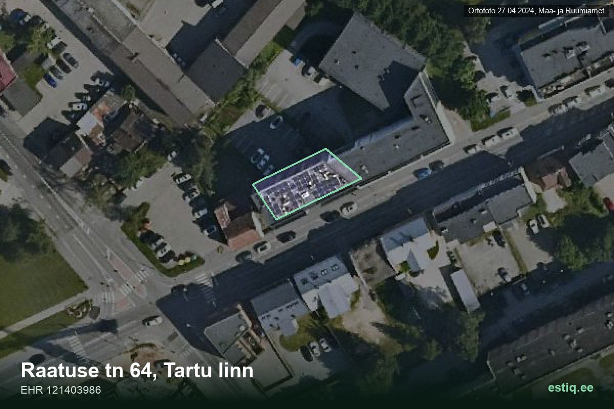 Raatuse tänav 64, Tartu – hoone aerofoto, kontuur ehitisregistri (EHR) andmetest