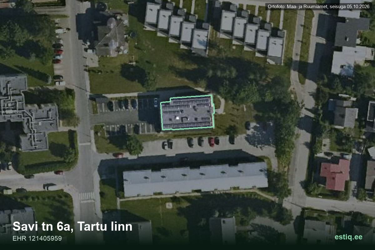 Savi tänav 6a, Tartu – ilmakuva rakennuksesta, ääriviiva rakennusrekisteristä (EHR)