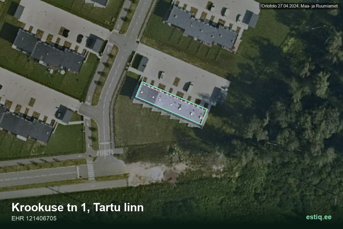 Krookuse tänav 1, Tartu – аэрофото дома, контур по данным регистра строений (EHR)