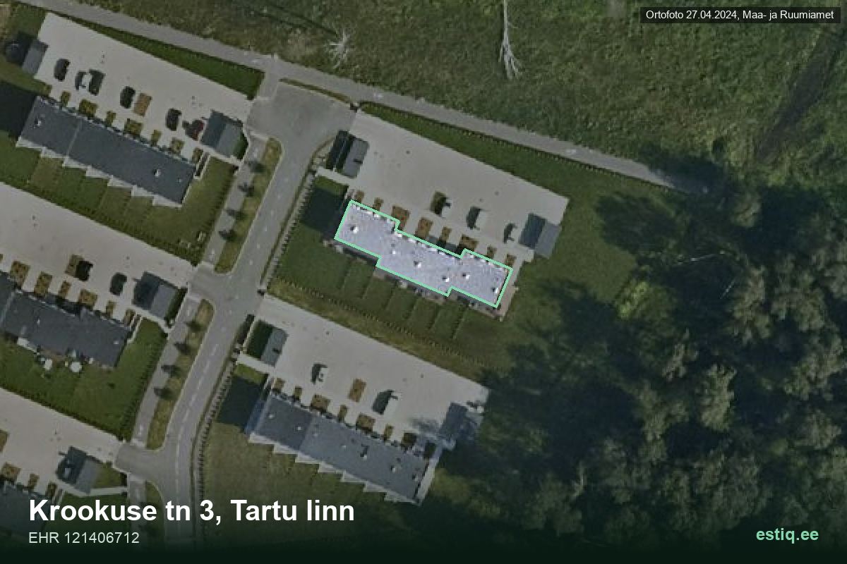 Krookuse tänav 3, Tartu – hoone aerofoto, kontuur ehitisregistri (EHR) andmetest
