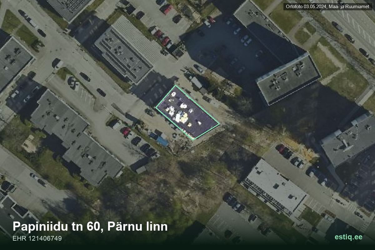 Papiniidu tänav 60, Pärnu – hoone aerofoto, kontuur ehitisregistri (EHR) andmetest