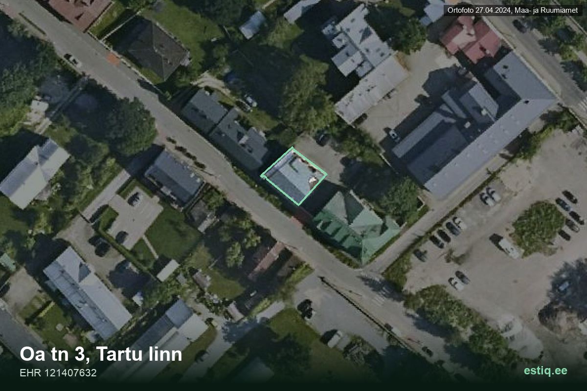 Oa tänav 3, Tartu – ilmakuva rakennuksesta, ääriviiva rakennusrekisteristä (EHR)