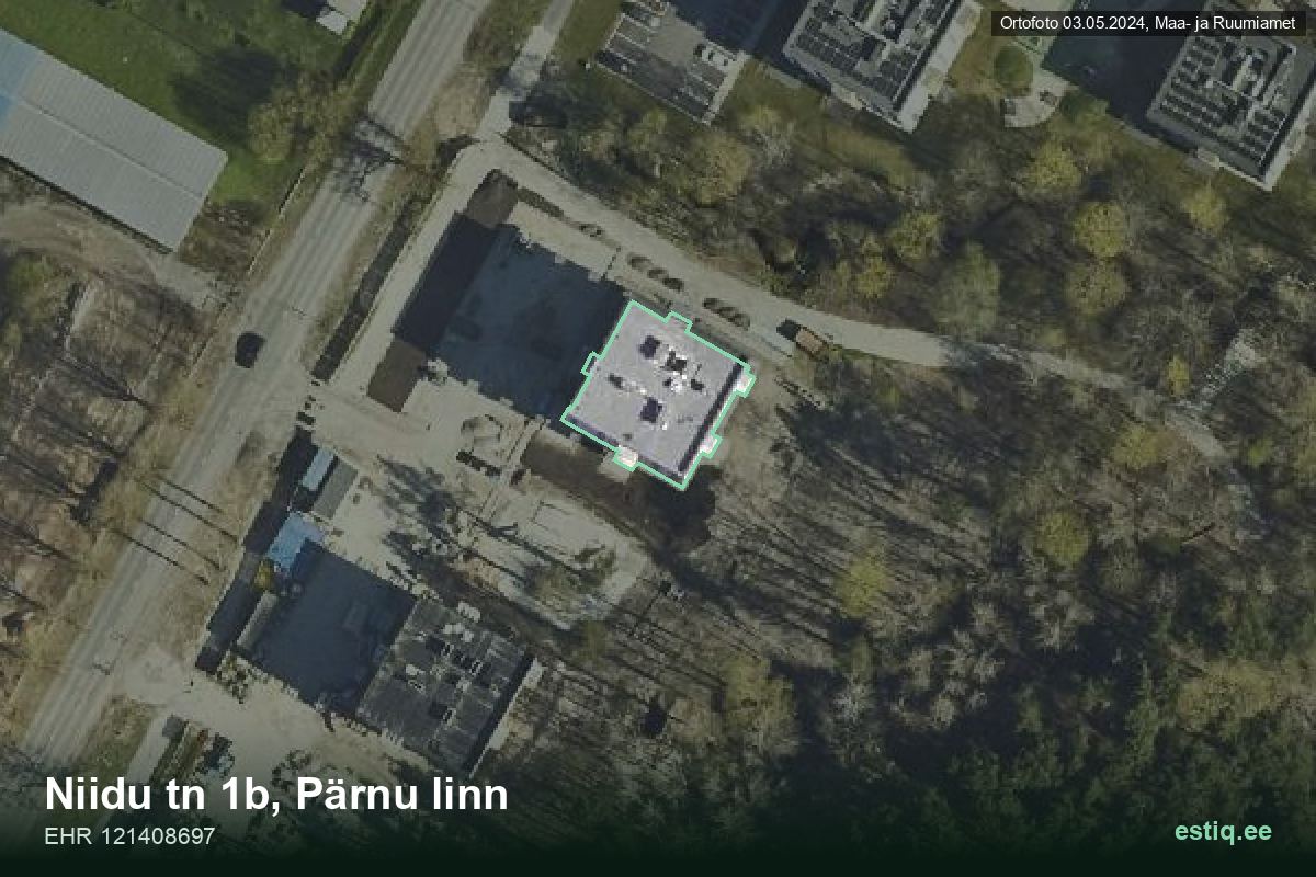 Niidu tänav 1b, Pärnu – aerial photo of the building, outline from the Building Register (EHR)