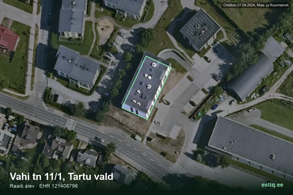 Vahi tänav 11/1, Tartu – ilmakuva rakennuksesta, ääriviiva rakennusrekisteristä (EHR)