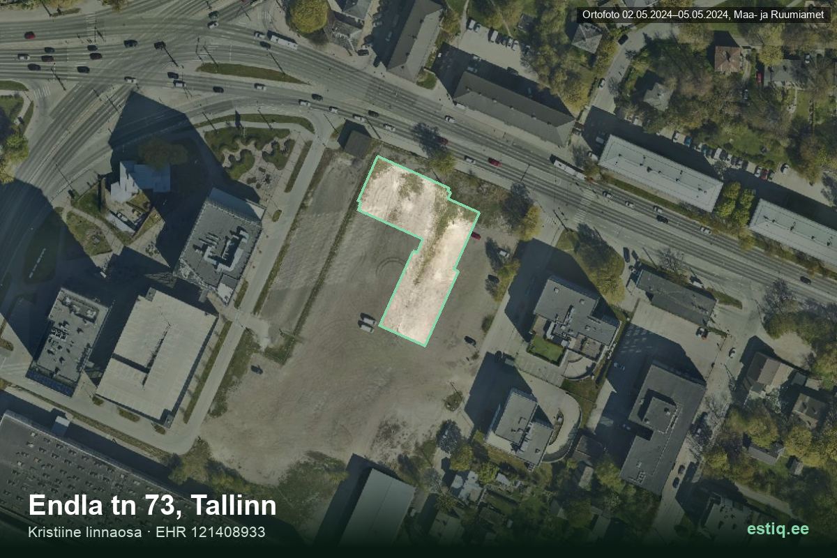 Endla tänav 73, Tallinn – hoone aerofoto, kontuur ehitisregistri (EHR) andmetest