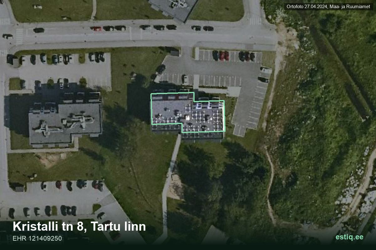 Kristalli tänav 8, Tartu – hoone aerofoto, kontuur ehitisregistri (EHR) andmetest