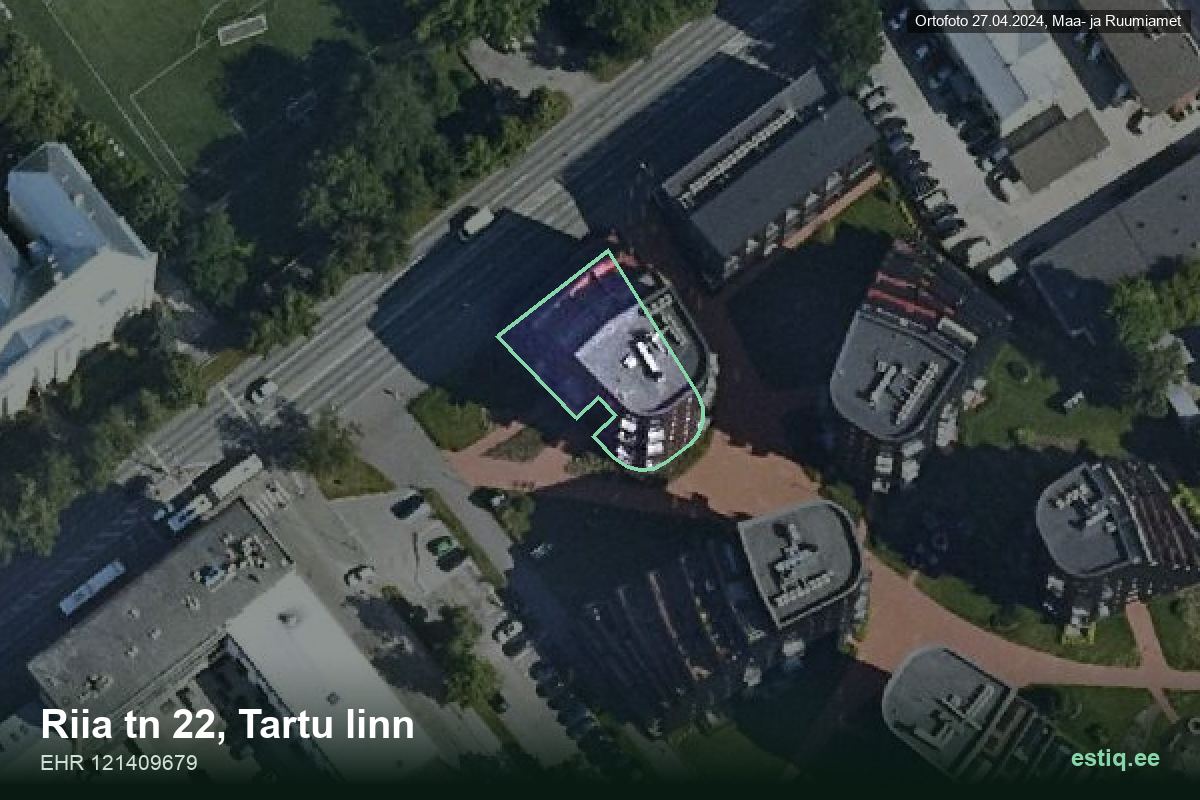 Riia tänav 22, Tartu – hoone aerofoto, kontuur ehitisregistri (EHR) andmetest