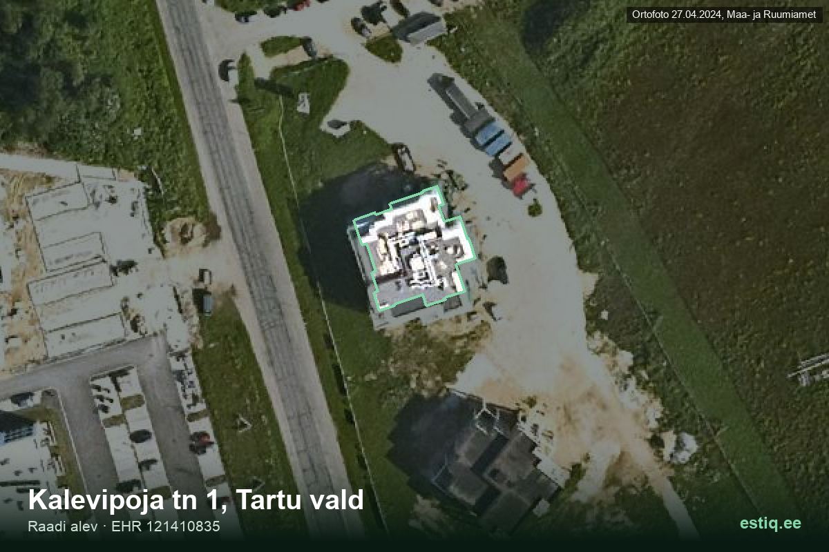 Kalevipoja tänav 1, Tartu – hoone aerofoto, kontuur ehitisregistri (EHR) andmetest