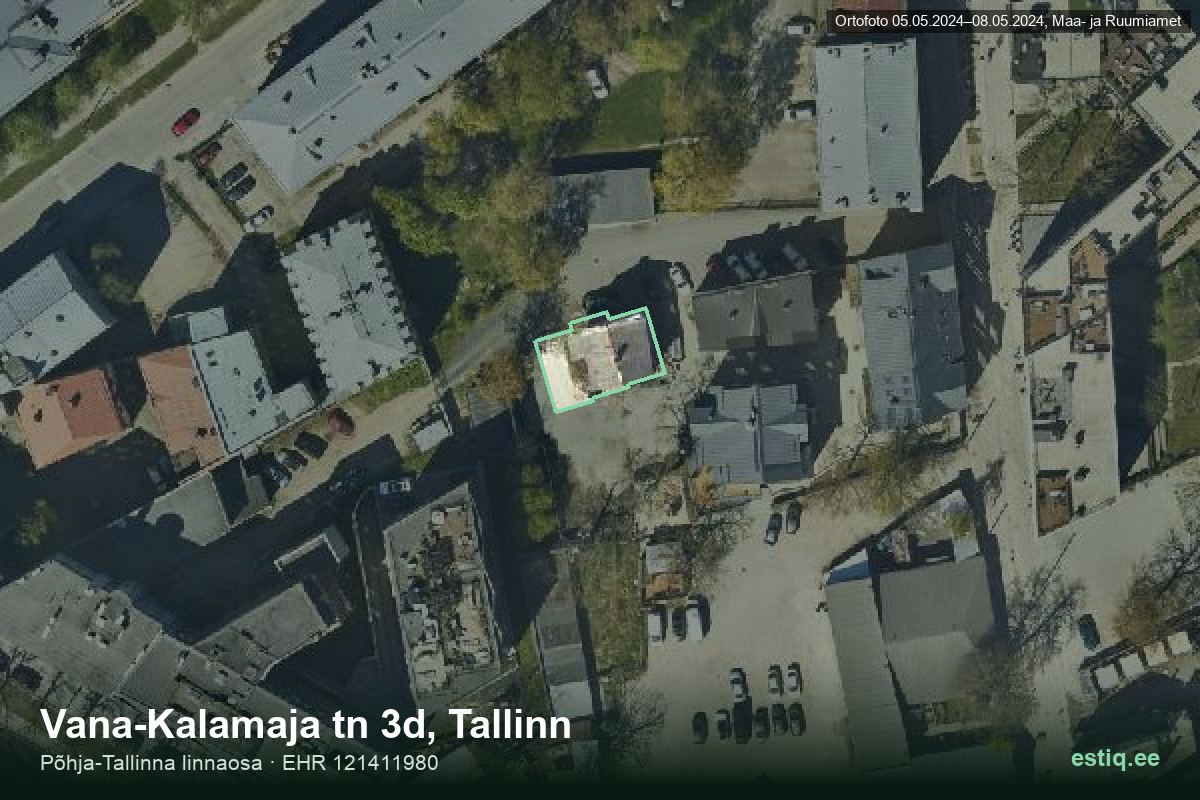 Vana-Kalamaja tänav 3d, Tallinn – ilmakuva rakennuksesta, ääriviiva rakennusrekisteristä (EHR)