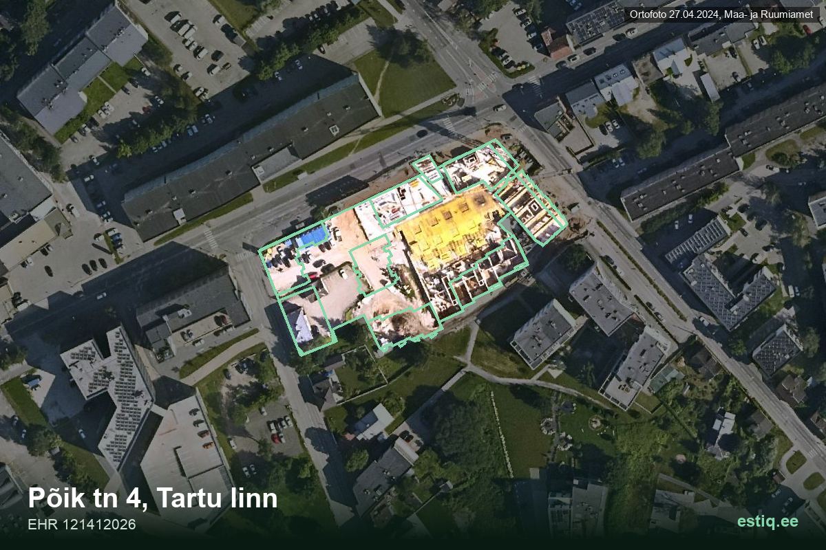 Pikk tänav 41, Tartu – hoone aerofoto, kontuur ehitisregistri (EHR) andmetest