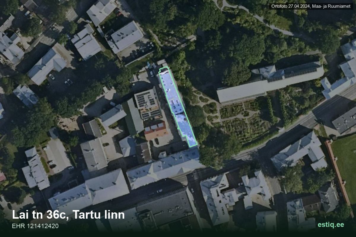 Lai tänav 36c, Tartu – hoone aerofoto, kontuur ehitisregistri (EHR) andmetest