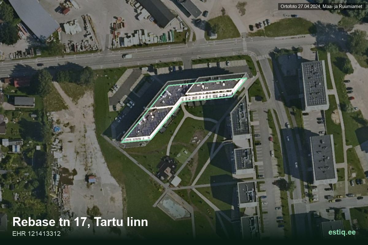 Rebase tänav 17, Tartu – hoone aerofoto, kontuur ehitisregistri (EHR) andmetest