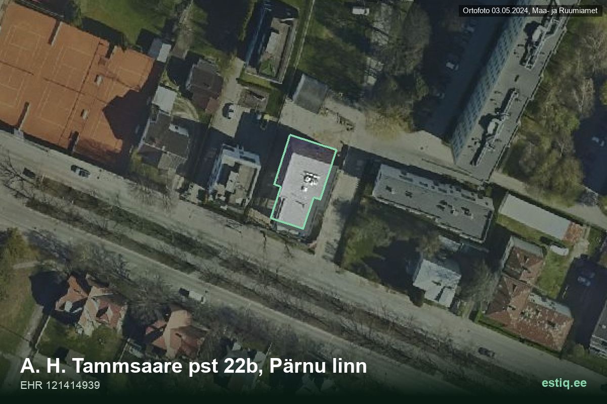 Tammsaare pst 22b, Pärnu – hoone aerofoto, kontuur ehitisregistri (EHR) andmetest